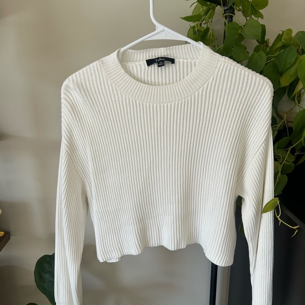 Lulu's White Ribbed Sweater